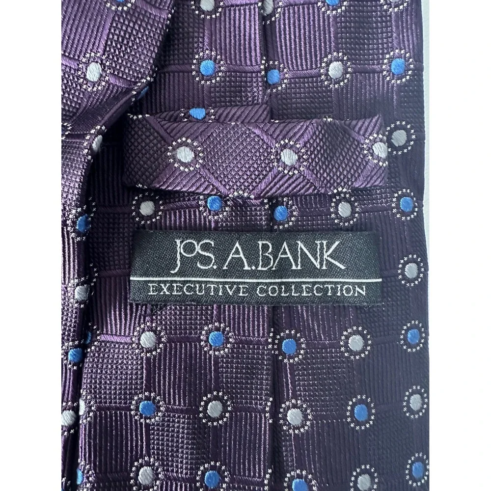 Jos A Bank Signature Collection Purple Silk Tie Lot of‎ 3 Paisley Geometric Mens